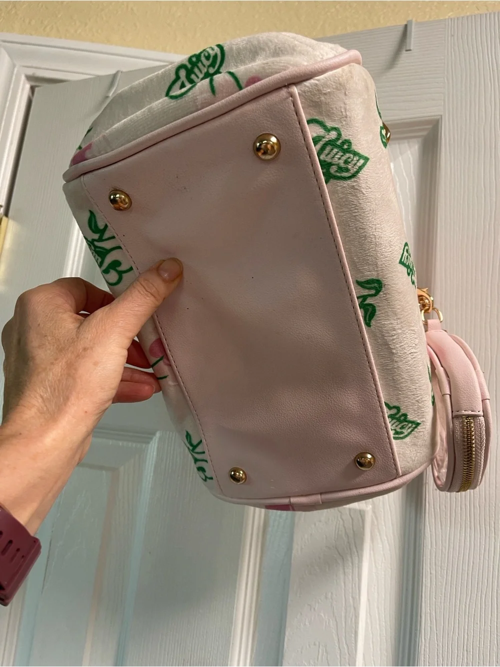 Juicy Couture Pink & Cream Floral Dome Satchel with Heart Coin Pouch